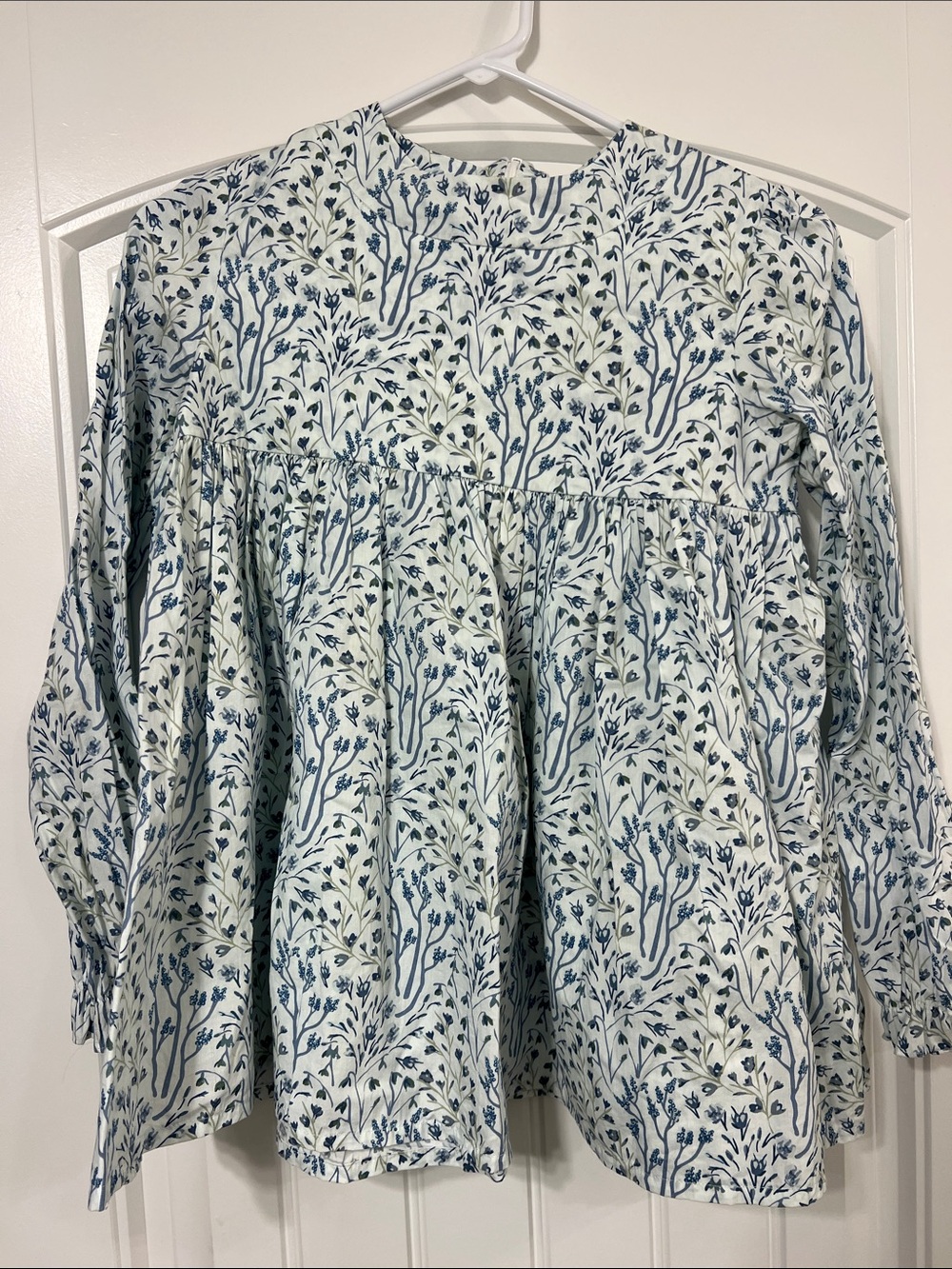 Girls' Blue Floral Long-Sleeve Peplum Top